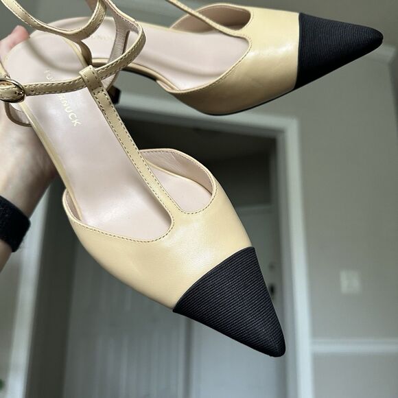 Tuckernuck Nude Leather Margot Kitten Heels Slingback Pumps Closed Pointed Toe 7 - Picture 7 of 14